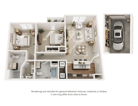 Floor plan for 2 beds, 2 baths, 1070 sqft